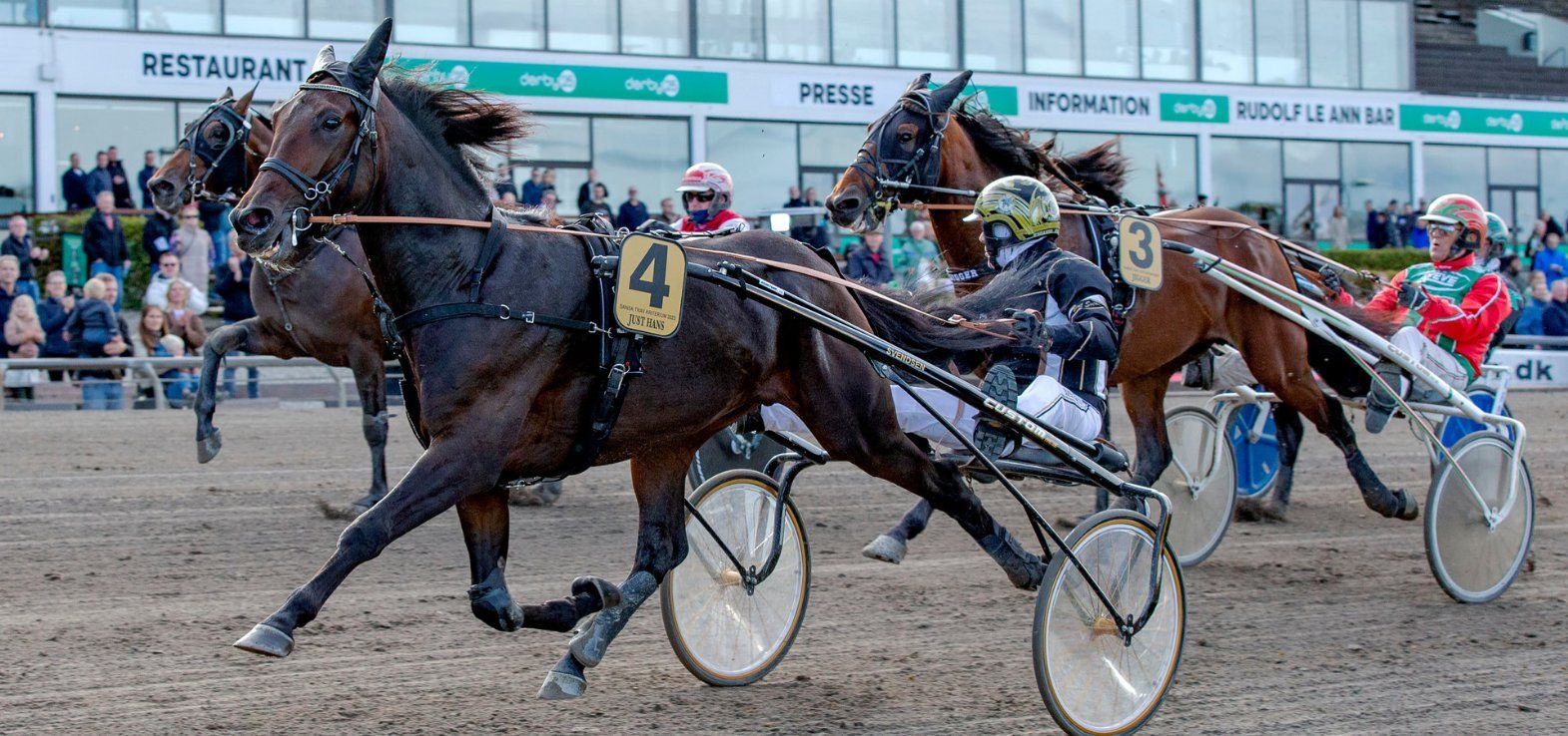 Just Hans ved sejren i Dansk Trav Kriterium 2023. På søndag deltager Skive-træner Bent Svendsens stjerne i Copenhagen Cup.