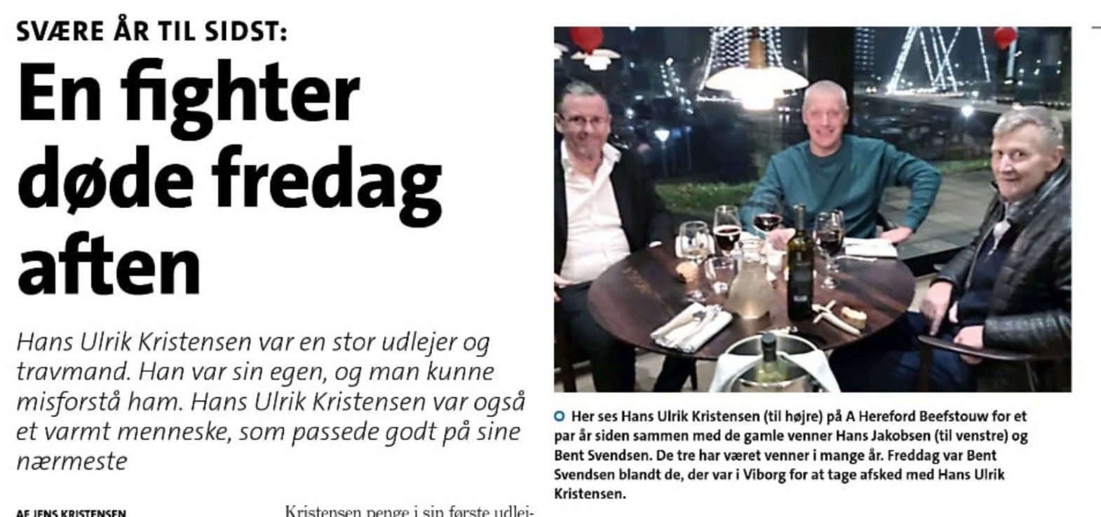 Udklip fra artiklen om Hans Ulrik Kristensen i Skive Folkeblad mandag 3. november.