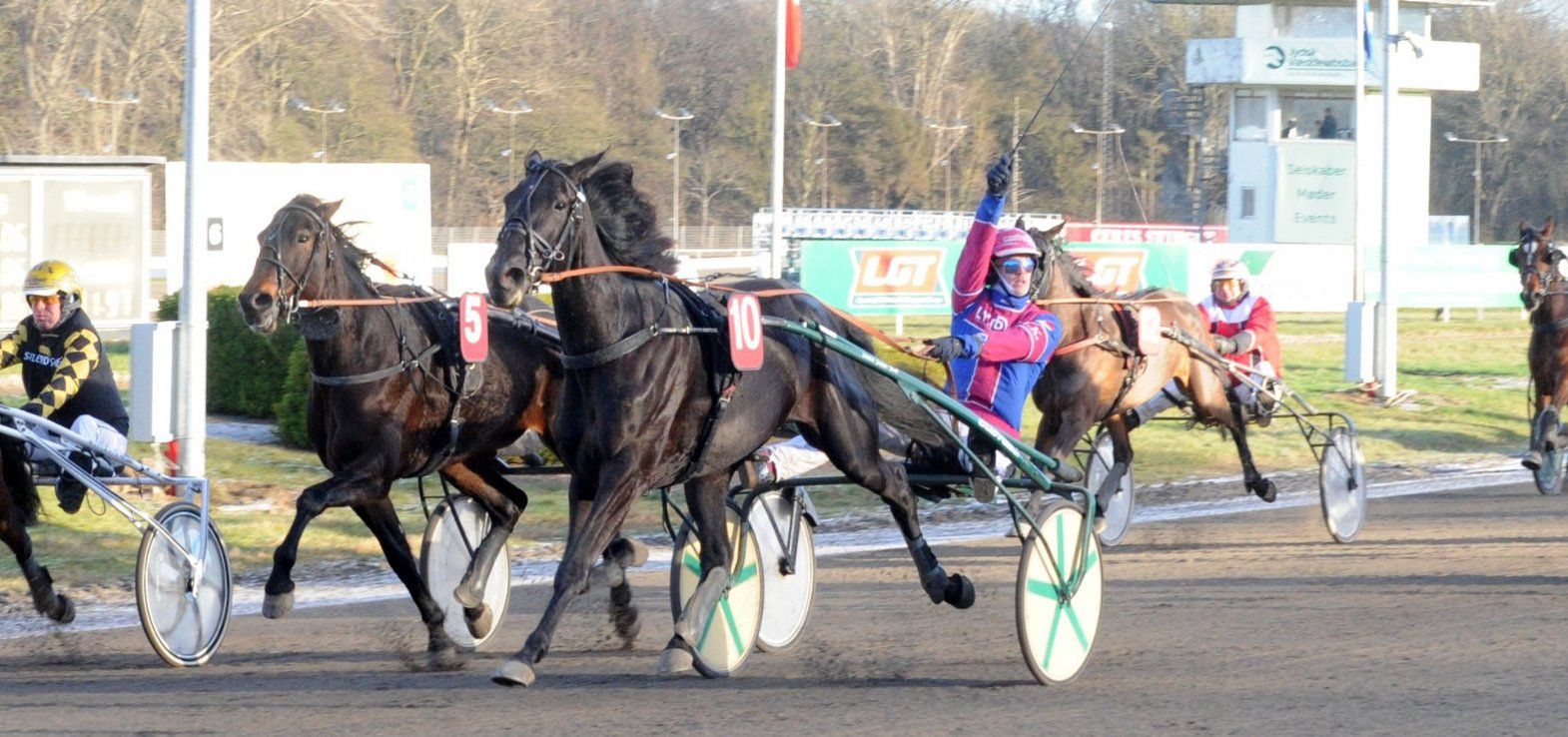 Ruben Kristensen ses her ved en sejr i Aarhus med Leonora By Hans. Søndag kører han Kilkenny i Odense.