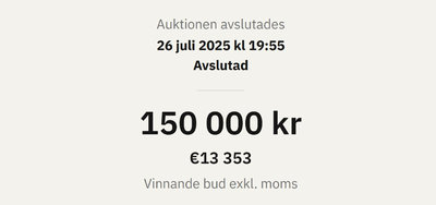 Slutresultatet på auktionen med Vikens TimetoGo på Travera.nu lørdag aften.