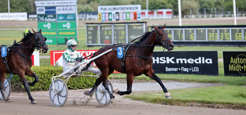 Knock On Wood ved sejr i Aalborg med Flemming Jensen i sulkyen.