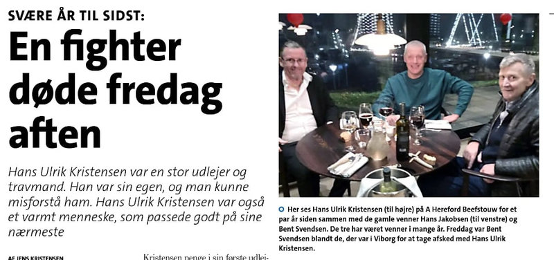 Flot artikel-nekrolog om Hans Ulrik Kristensen i Skive Folkeblad mandag