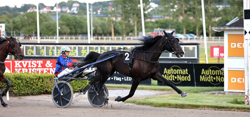 Karlo Molar ved en tidligere sejr i Aalborg med Flemming Jensen i sulkyen.