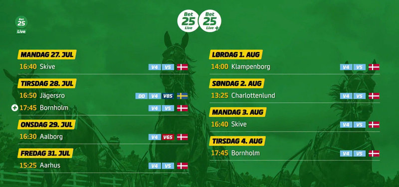 Bet25 Live - Sendeplanen for den kommende uges tid