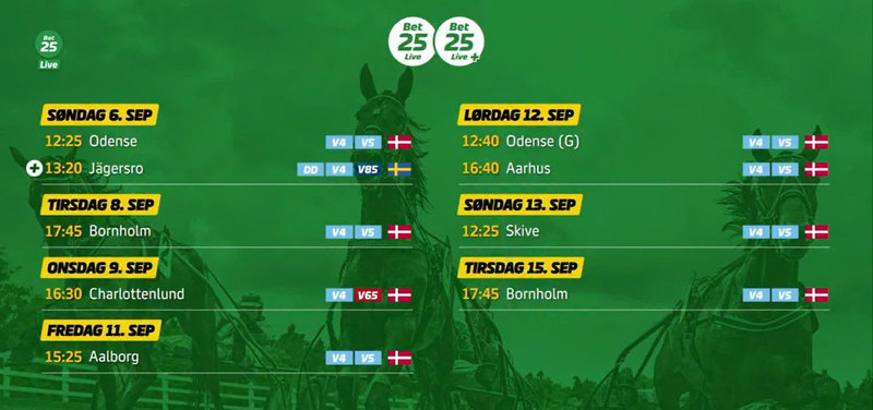 SENDEPLAN - Bet25 Live uge 37 og dagene derefter