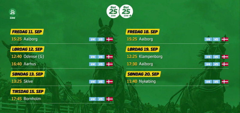 BET25 LIVE - Sendeplan den kommende uges tid - Masser af trav og galop