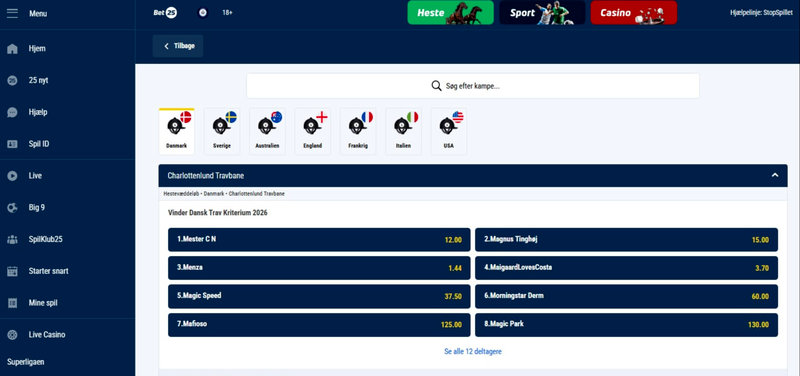 BET25 - Faste odds på Kriterium, Hoppe Kriterium & Mesterskab for Danmark